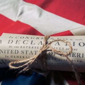 United States Declaration of Independence on a Betsy Ross flag